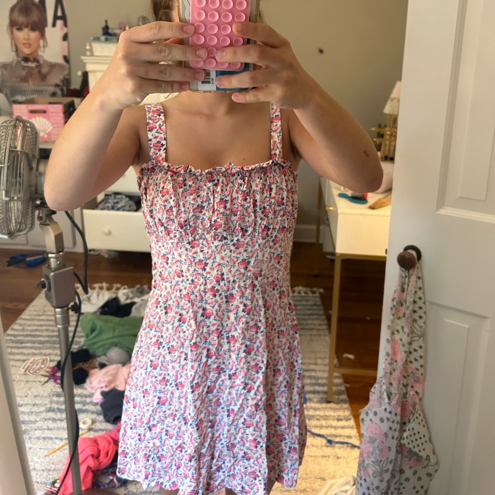 Cute pink and blue floral mini flowy dress